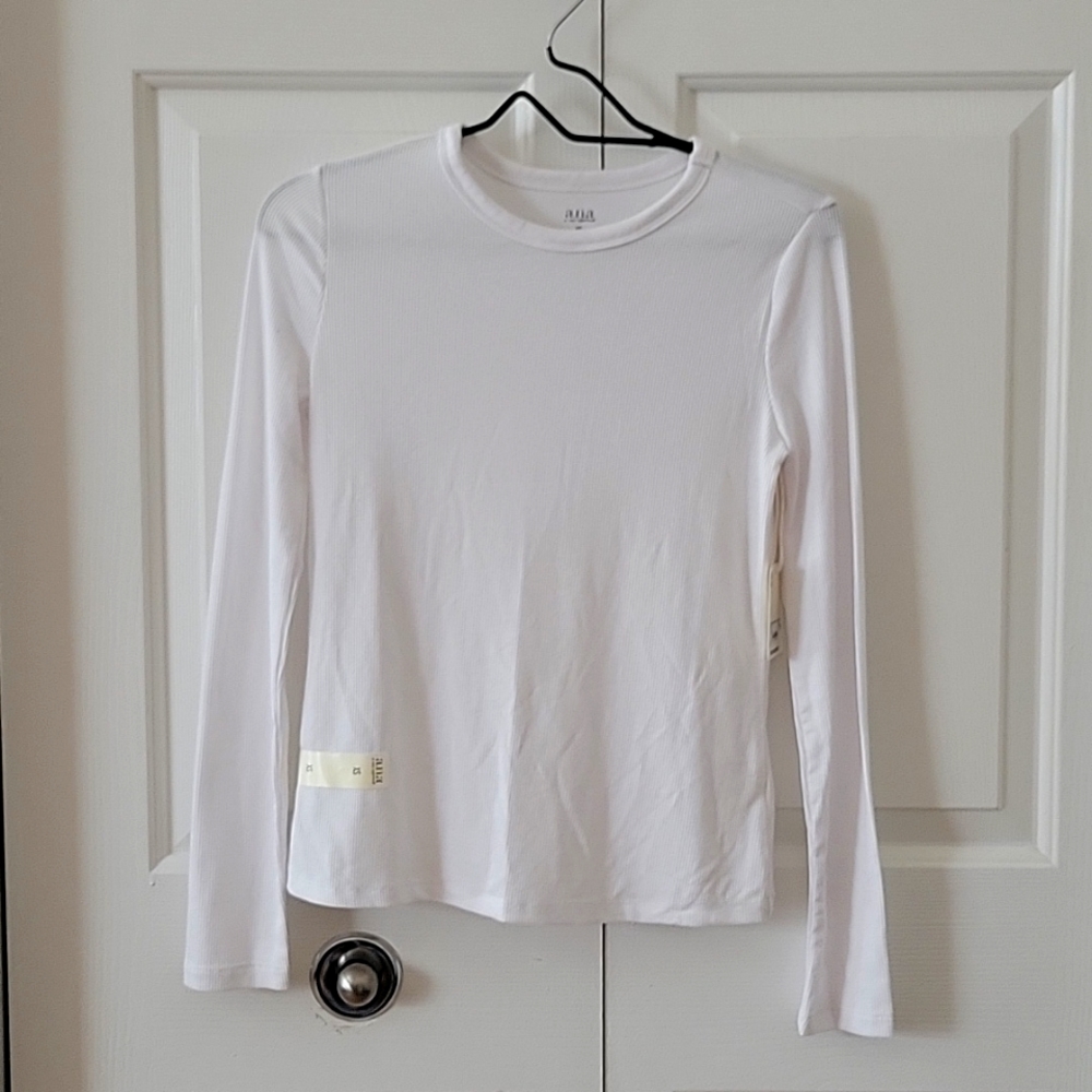 White Ribbed Long Sleeve Top
